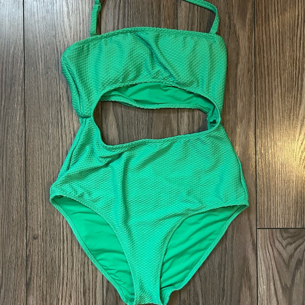 Aerie Womens Jacquard Cut-Out Strapless One-Piece Swimsuit Green Size M